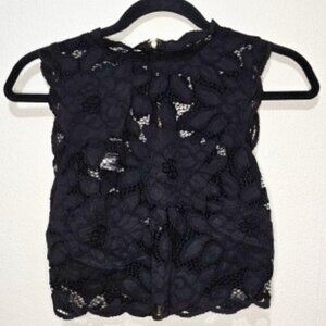 black lace zip up crop top tank top